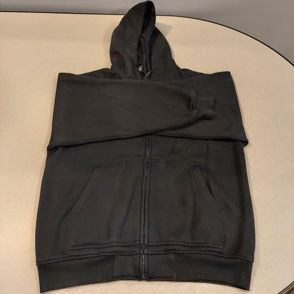 Men's Size XL Sweatshirt Black Full Zip Tie String Hoodie Long Sleeve
